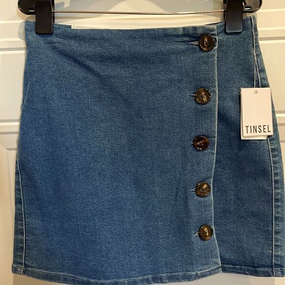 New Tinsel Denim Wrap Miniskirt - Picture 1 of 4
